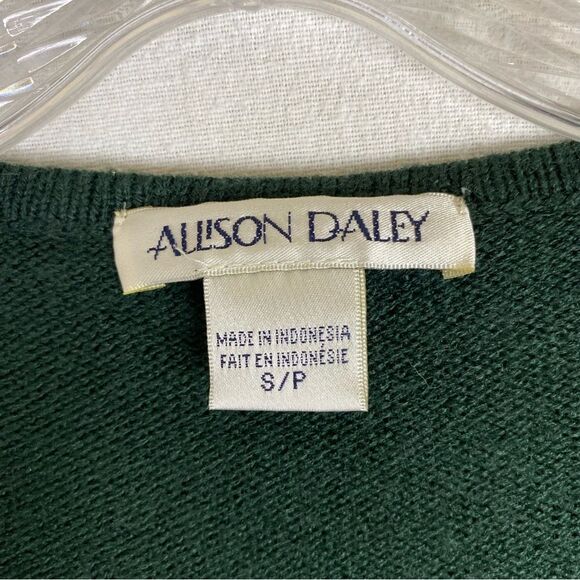 Allison Daley Cardigan Women’s Green Tan Sleeveless Fall Autumn Embroidered S - Picture 7 of 8